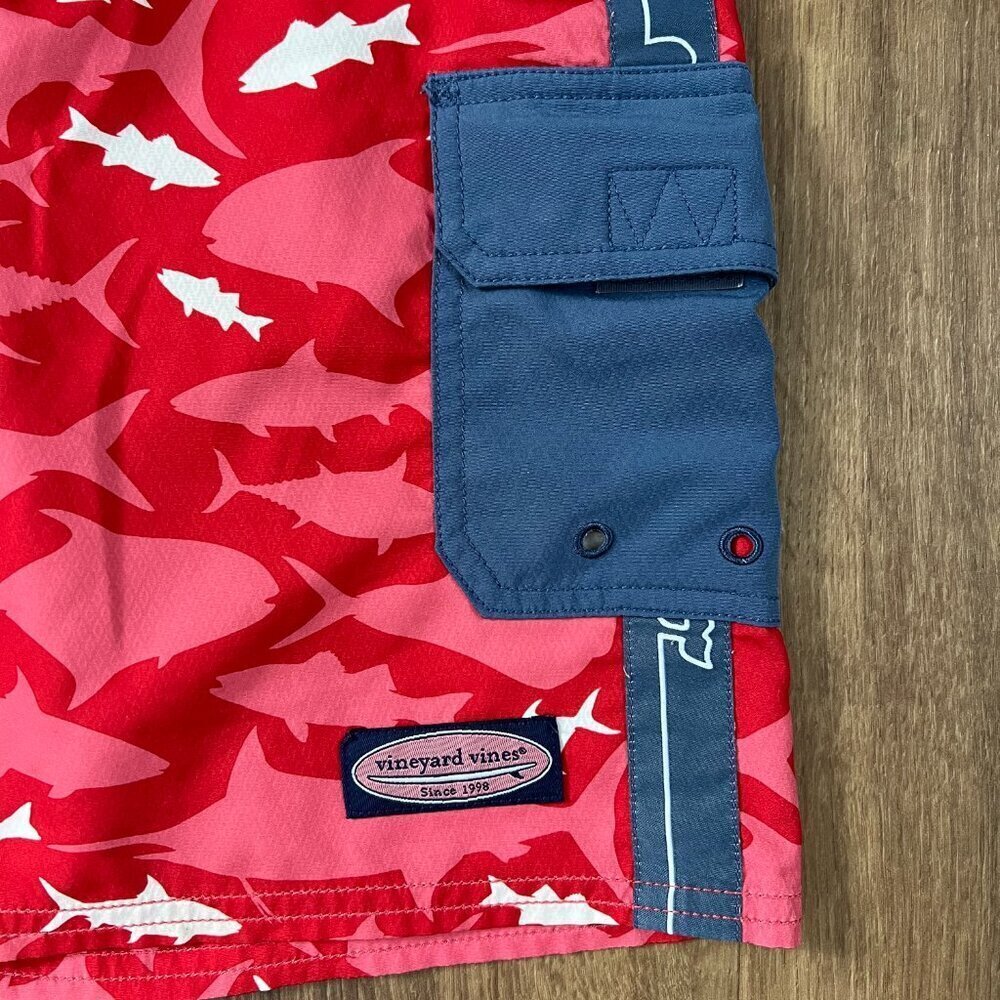 VINEYARD VINES Red Shark Board Shorts Swim Trunks Sz 28 - Picture 2 of 10